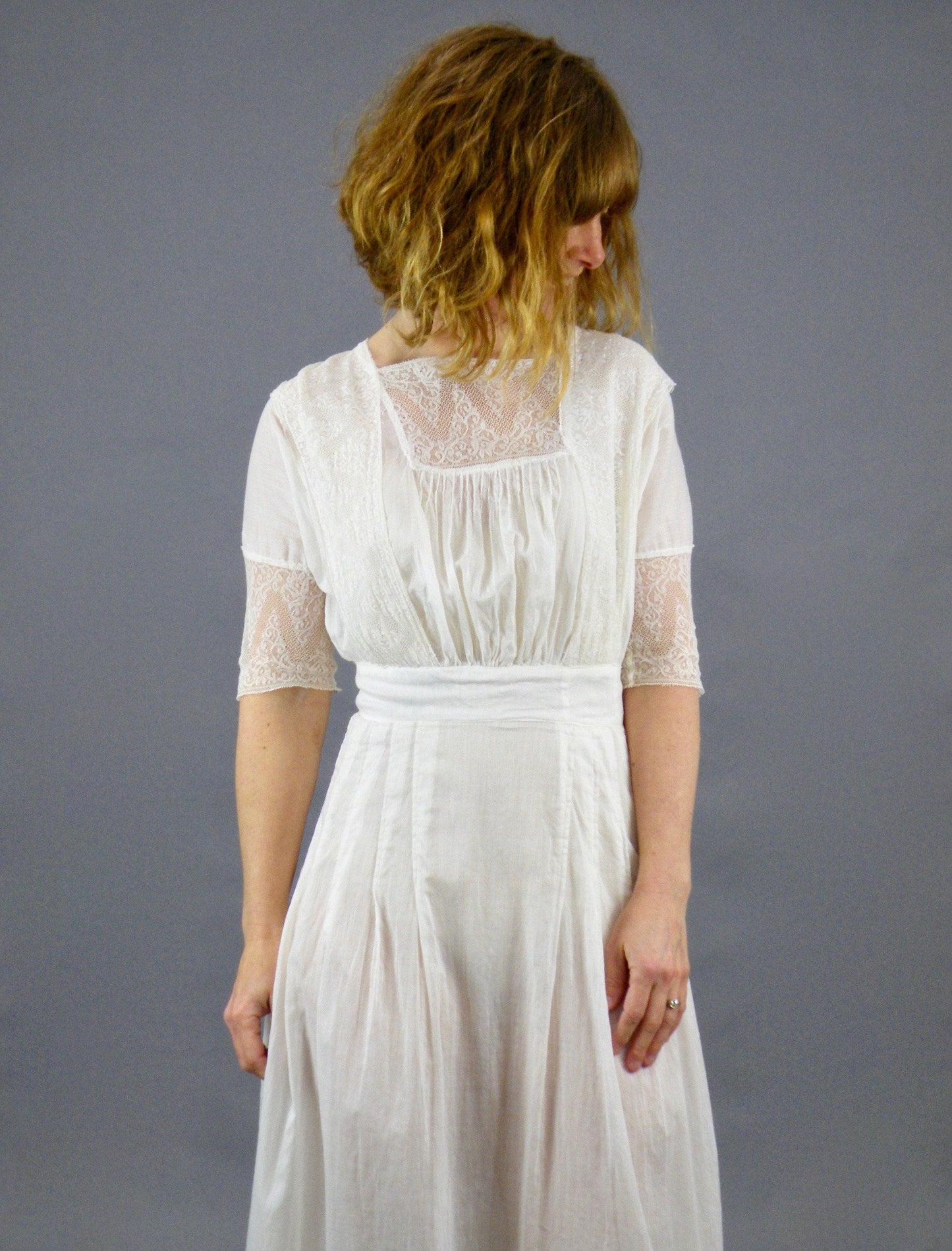 Antique Edwardian 1910s White Cotton Lace Lawn Lingerie Dress, XXS
