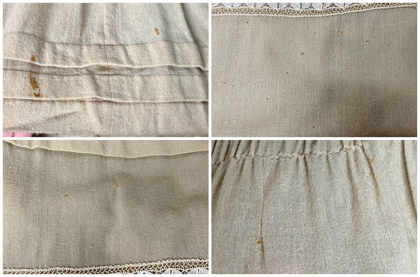 Antique 1900s Edwardian Gibson Girl Dress in Beige Wool, Bishop Sleeves, Pigeon Breast Bodice, XXS