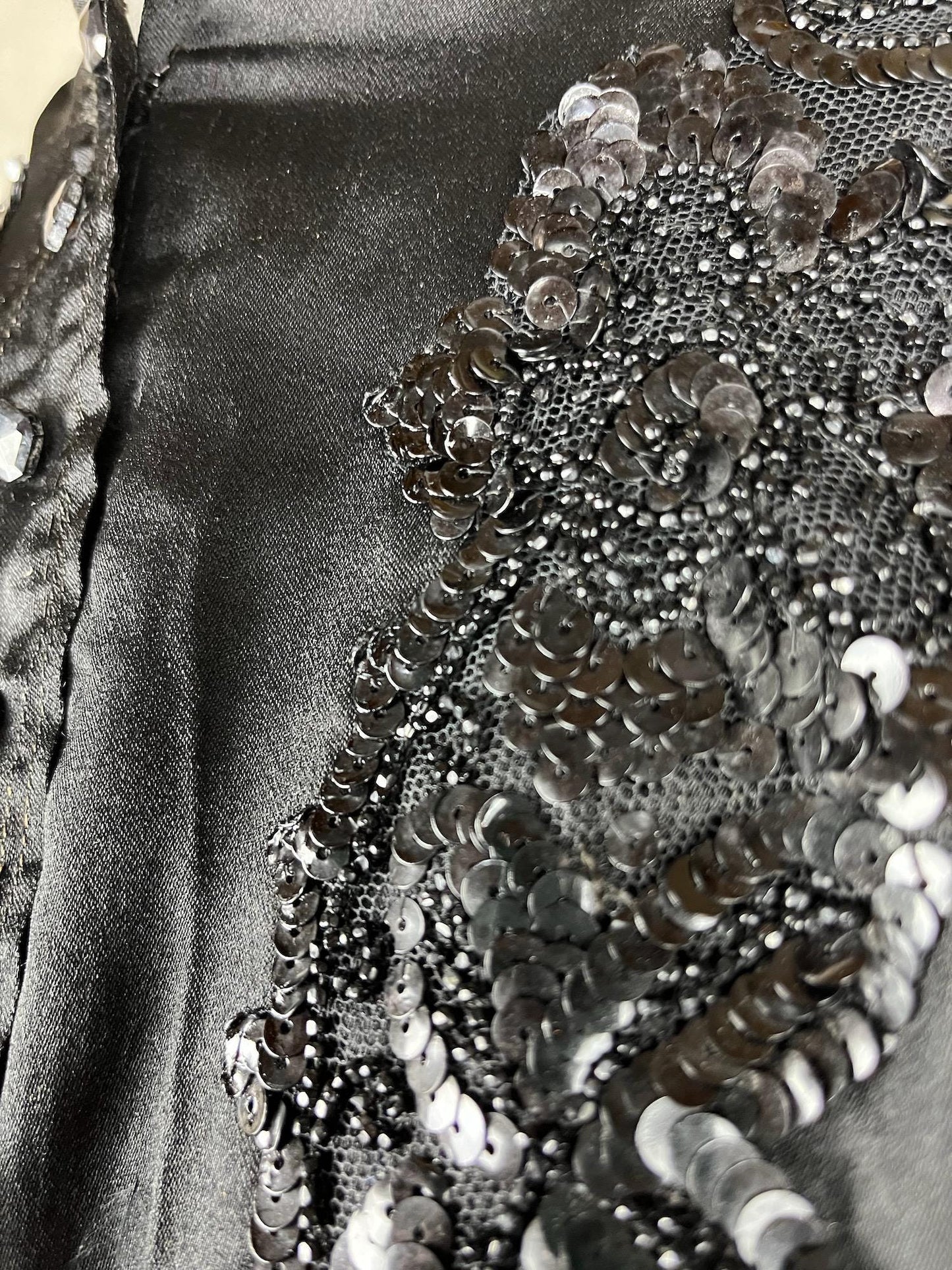 Antique Edwardian 1900s Beaded & Sequined Black Silk Blouse, XS–S