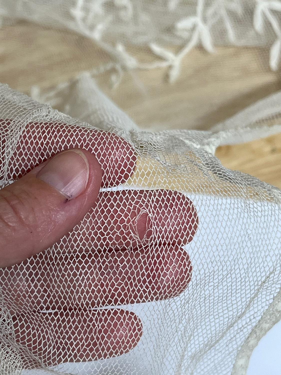 Antique 1900s Edwardian Embroidered Net Lace Top, Sheer Sleeveless Floral Bridal Layer