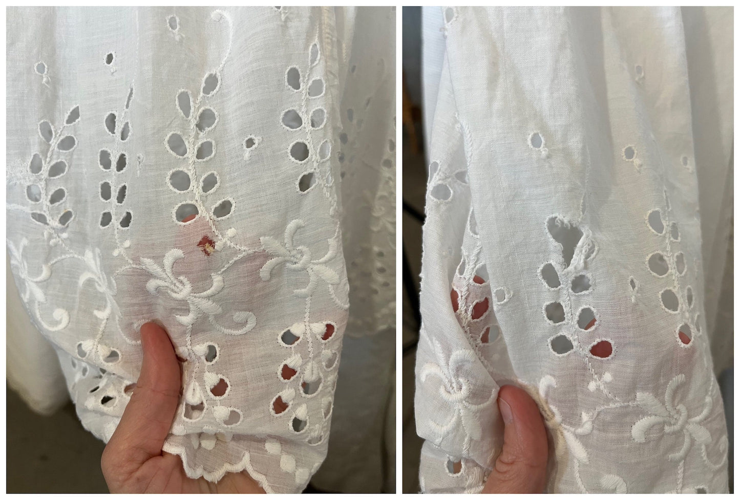 Antique 1910s White Cotton Eyelet Dress, XS