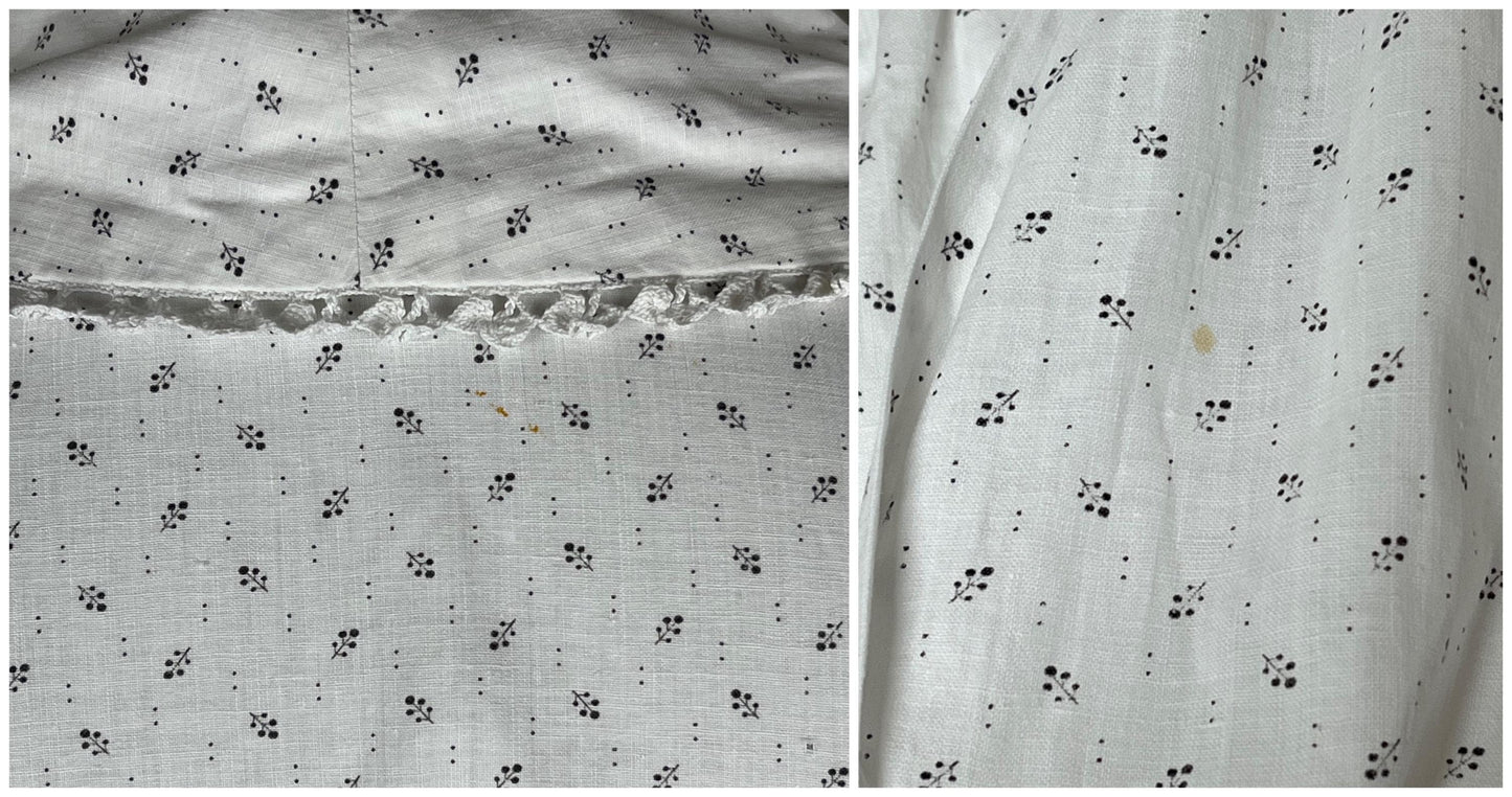 Antique White Calico Dress, 1910s Cotton Day Dress, Size Large