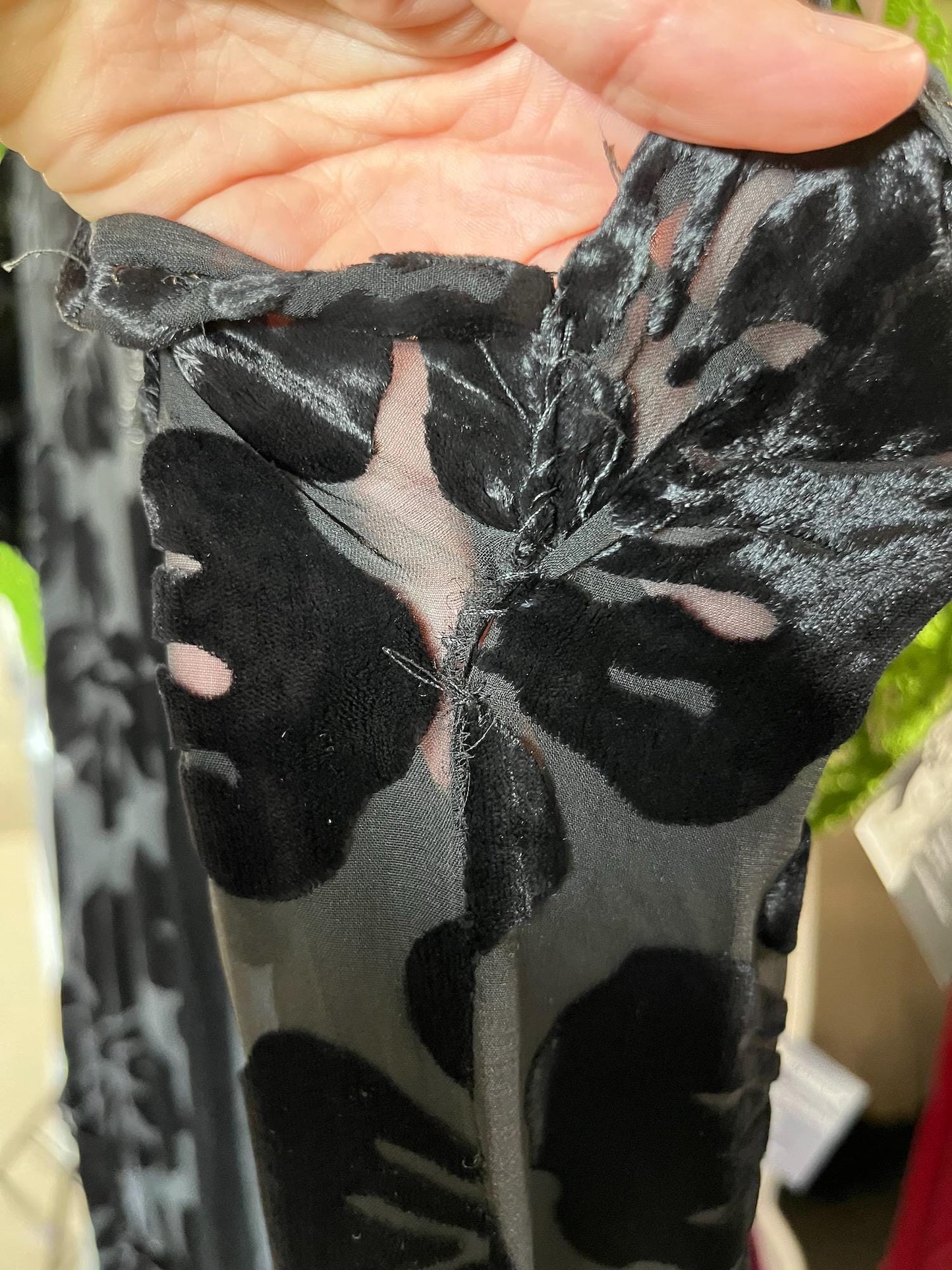 Vintage 1920s Black & Gray Burnout Silk Velvet Flapper Dress with Beaded Floral Motif & Scalloped Hem, S/M - M