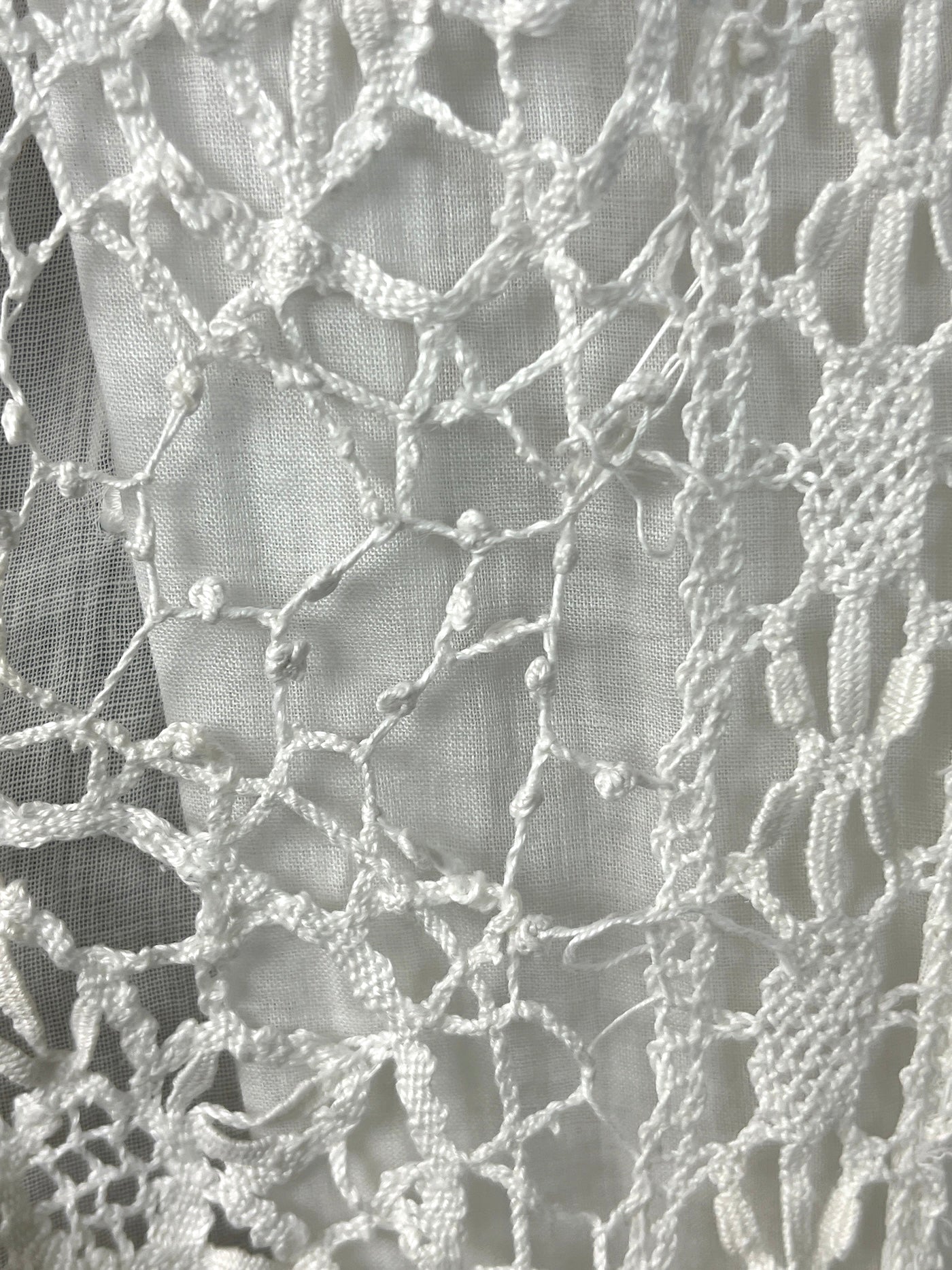 Antique 1910s Edwardian White Cotton Gauze Lingerie Dress with Cutwork Lace