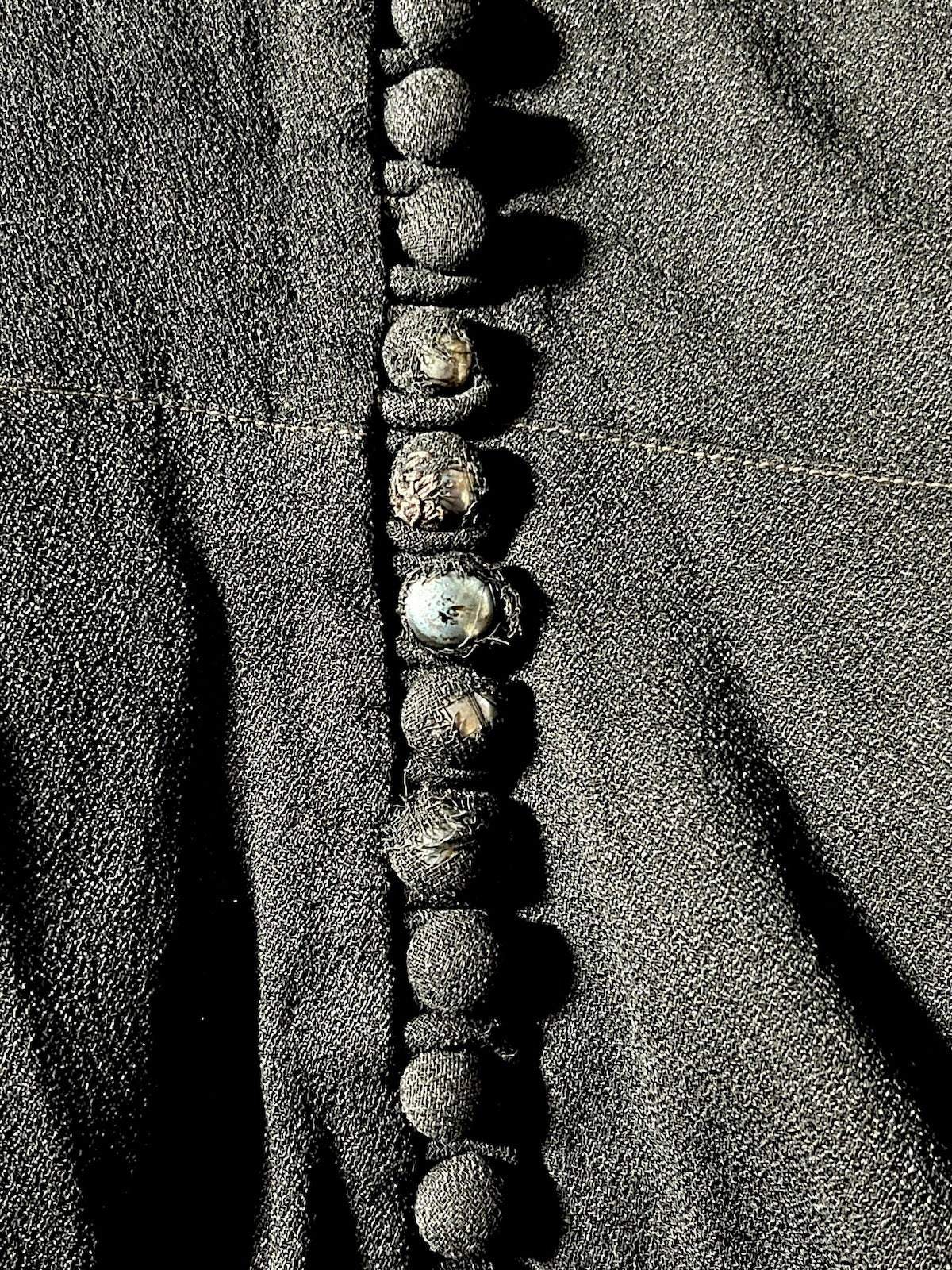 Vintage Late 1930s Black Rayon Two-Piece Ensemble | Deco Seamed Blouse with Shirred Knit Collar