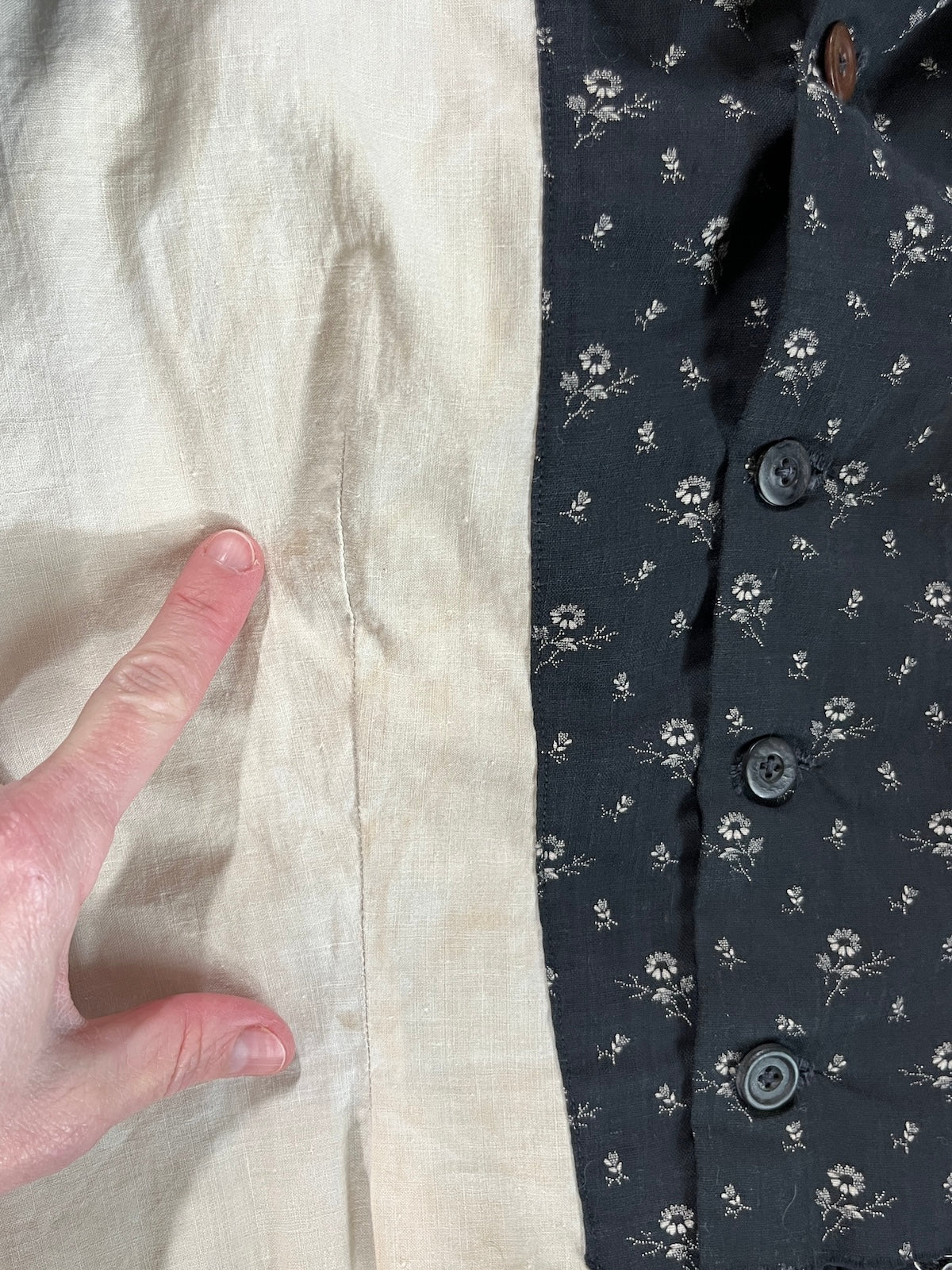 Antique Circa 1900 Cotton Calico Day Dress, Late Victorian Floral, Small