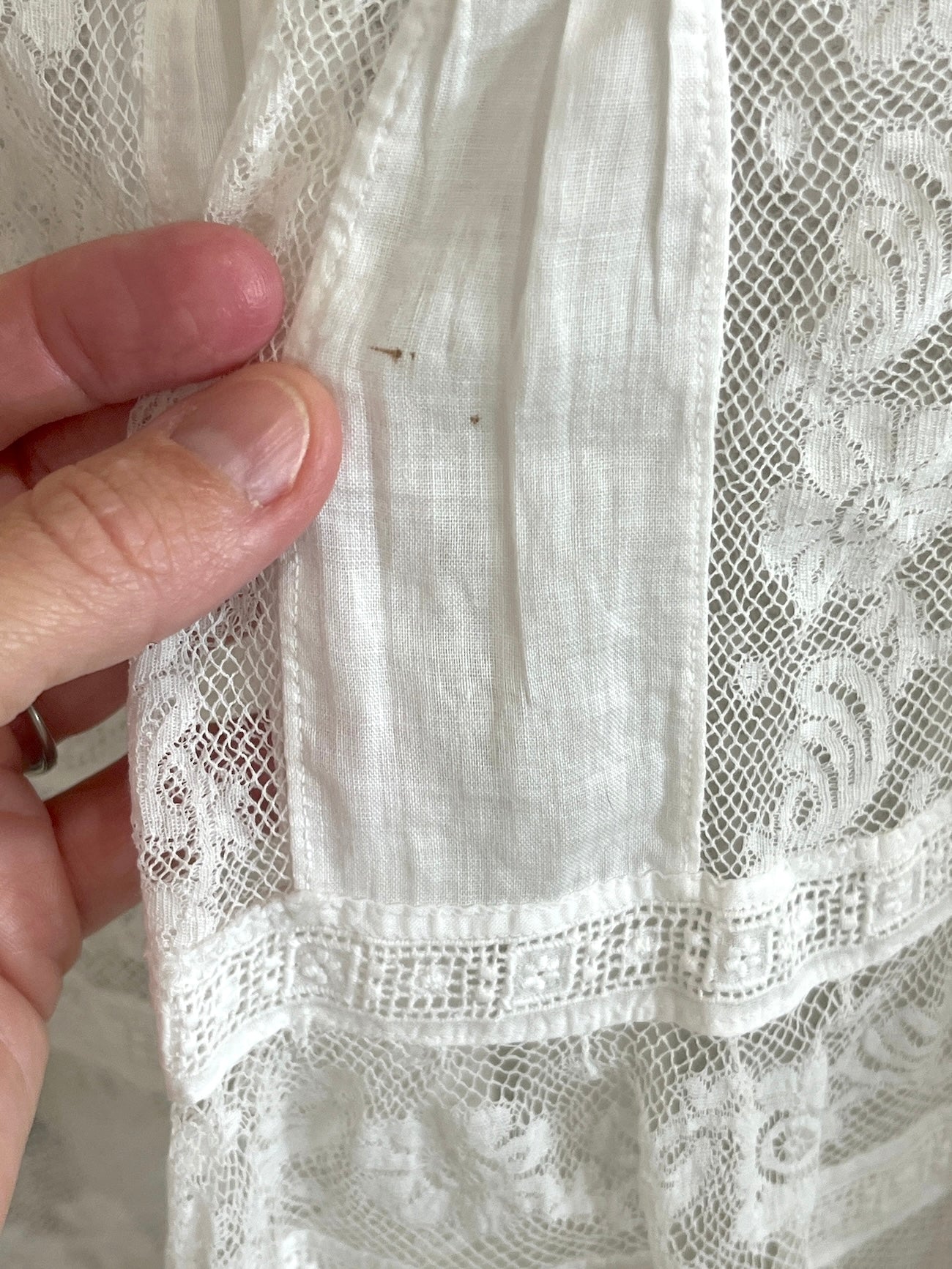 Antique 1900s Edwardian Cotton Insertion Lace Combing Jacket with Dramatic Bell Sleeves