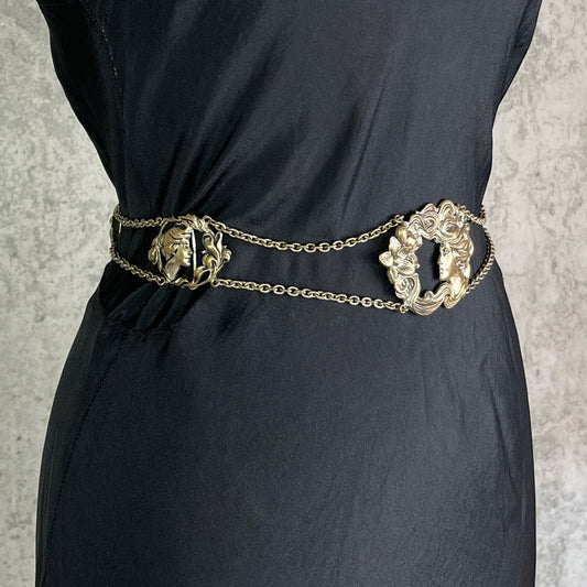 Edwardian Art Nouveau Brass Goddess Dress Belt, c. 1900–1915
