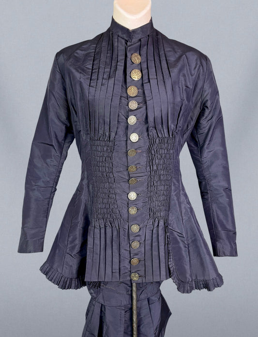 Antique Late 1880s Bustle-Era Purple Silk Taffeta Bodice Jacket with Sculptural Bow Back, XS