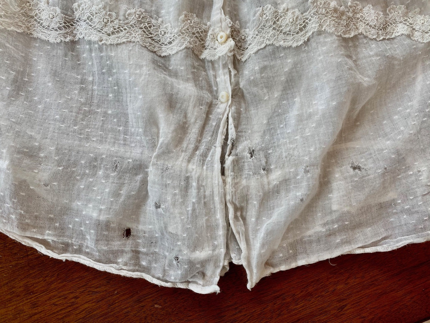 Antique Edwardian 1900s Gibson Girl White Cotton Swiss Dot Lace Dress, 2-Piece, XXS - XS