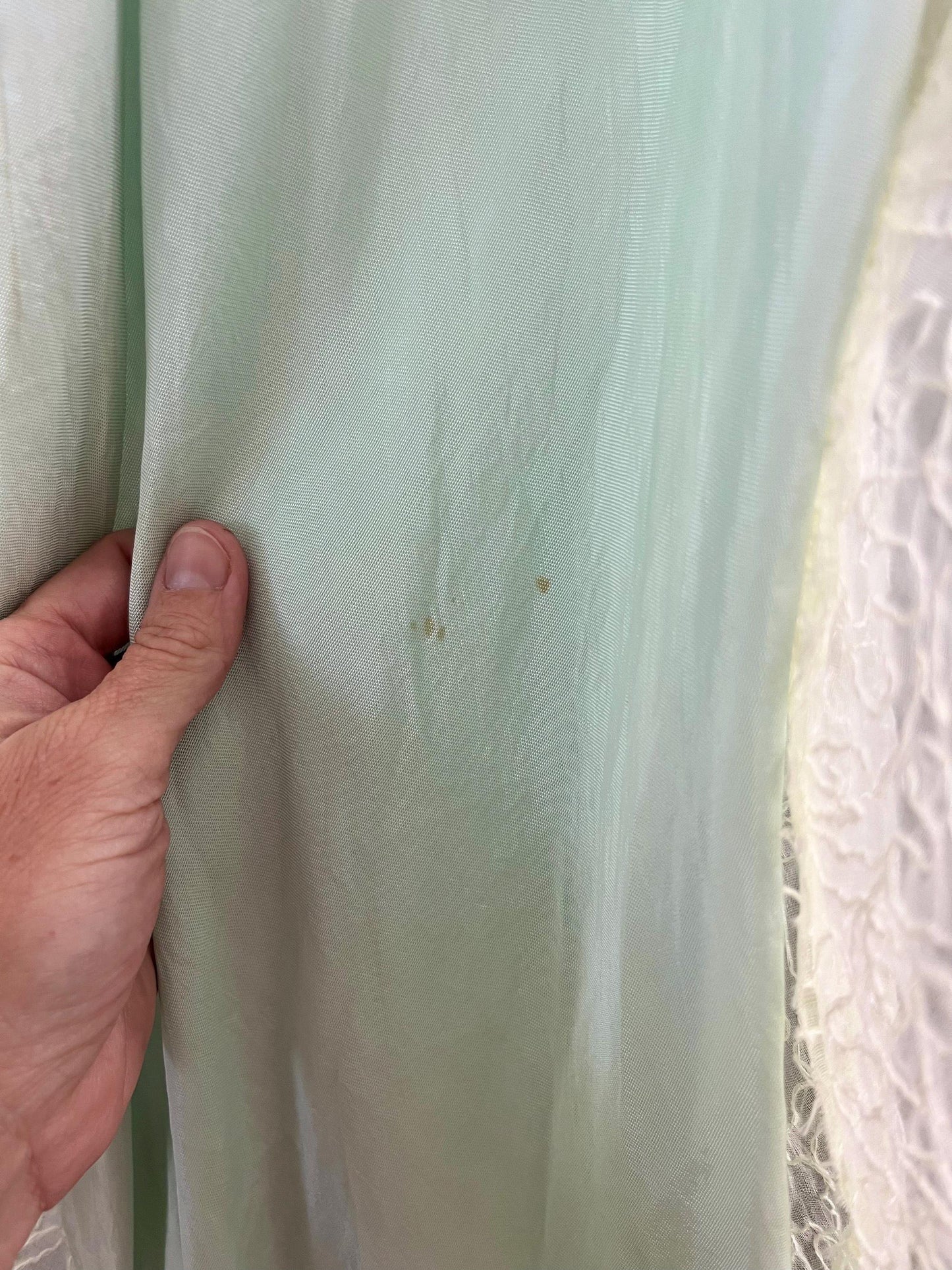 Vintage 1930s Sheer Green Organdy Gown, Embroidered Flutter Sleeve Art Deco Bias-Cut Dress, S / S-M