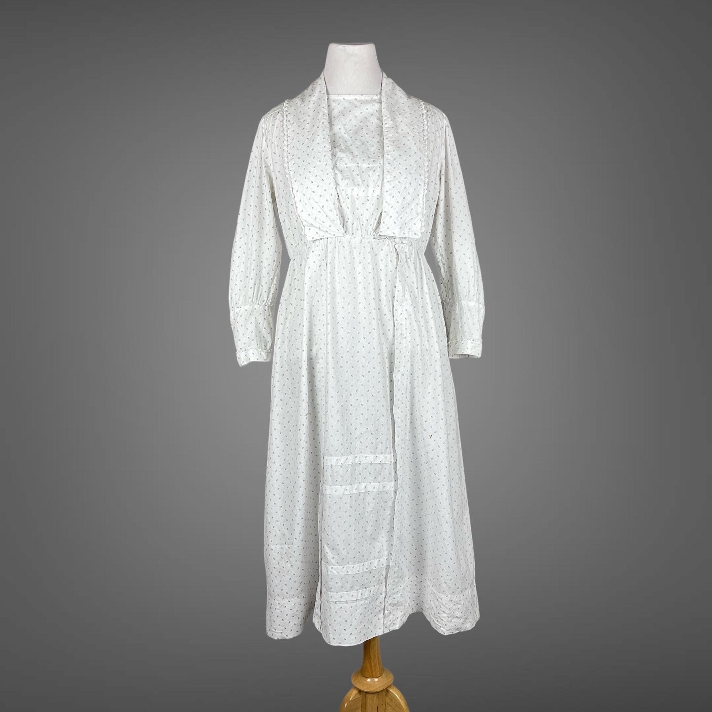 Antique White Calico Dress, 1910s Cotton Day Dress, Size Large