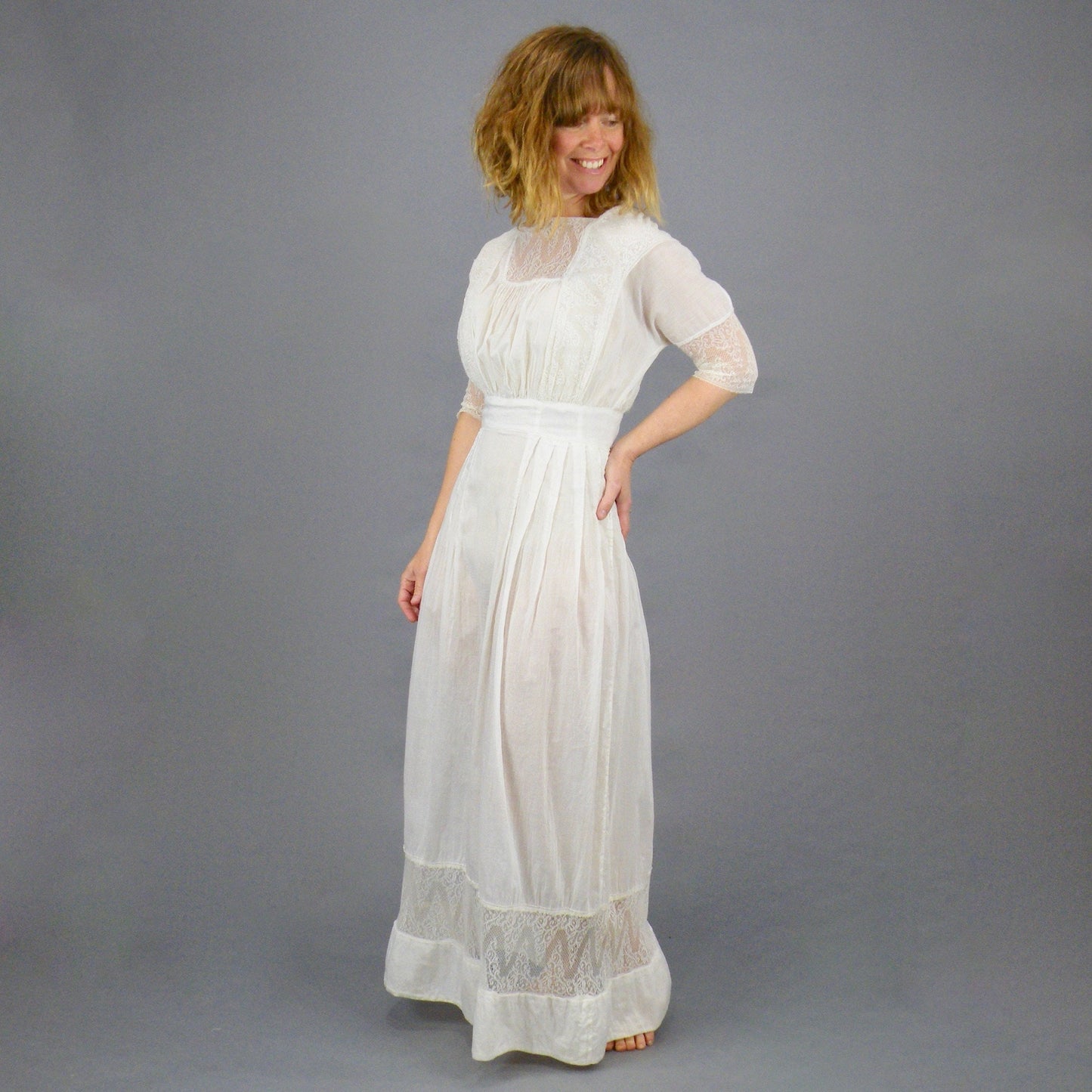 Antique Edwardian 1910s White Cotton Lace Lawn Lingerie Dress, XXS