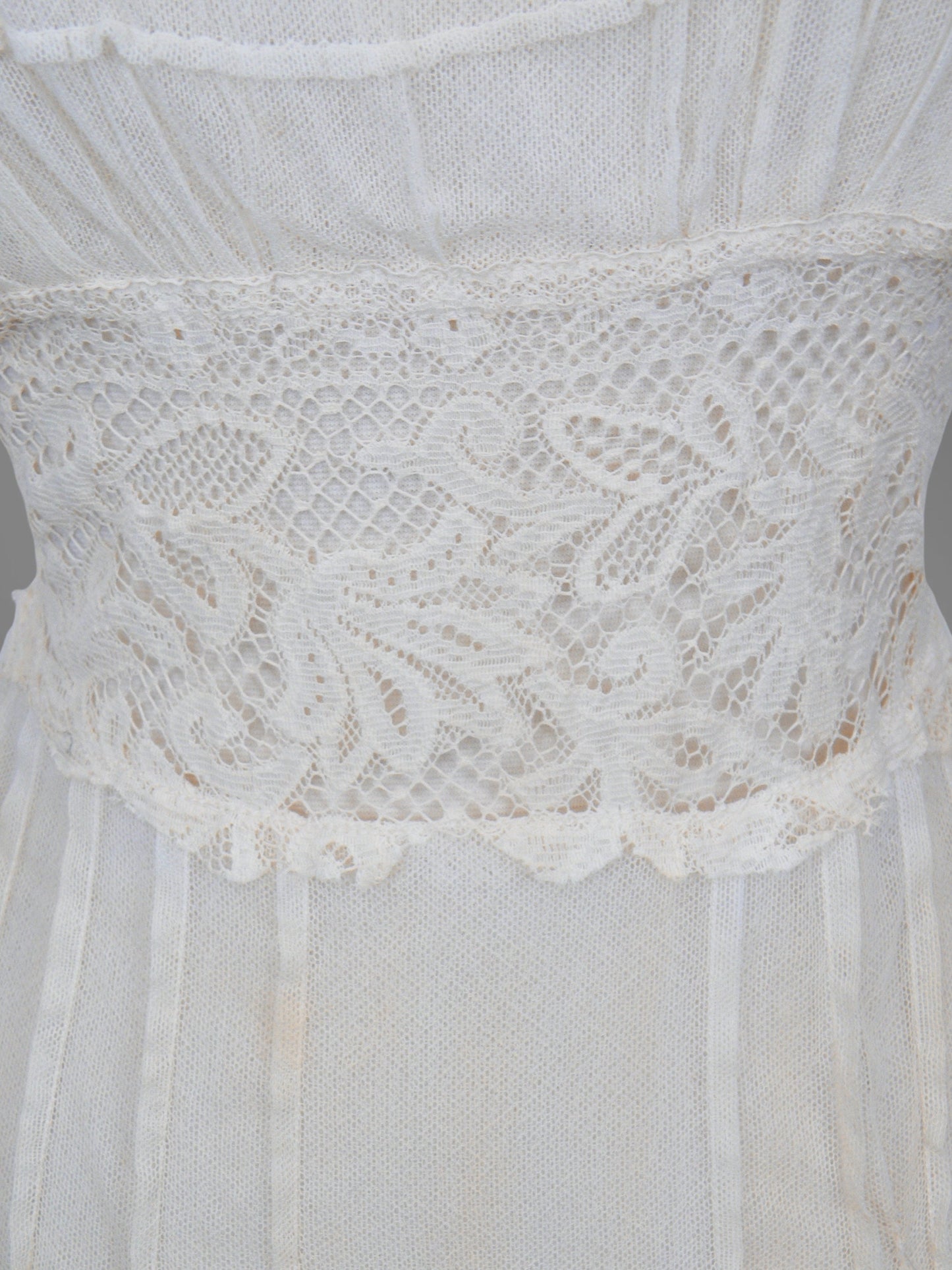 1910s Antique Cream Net Lace Edwardian Dress, XXS - XS