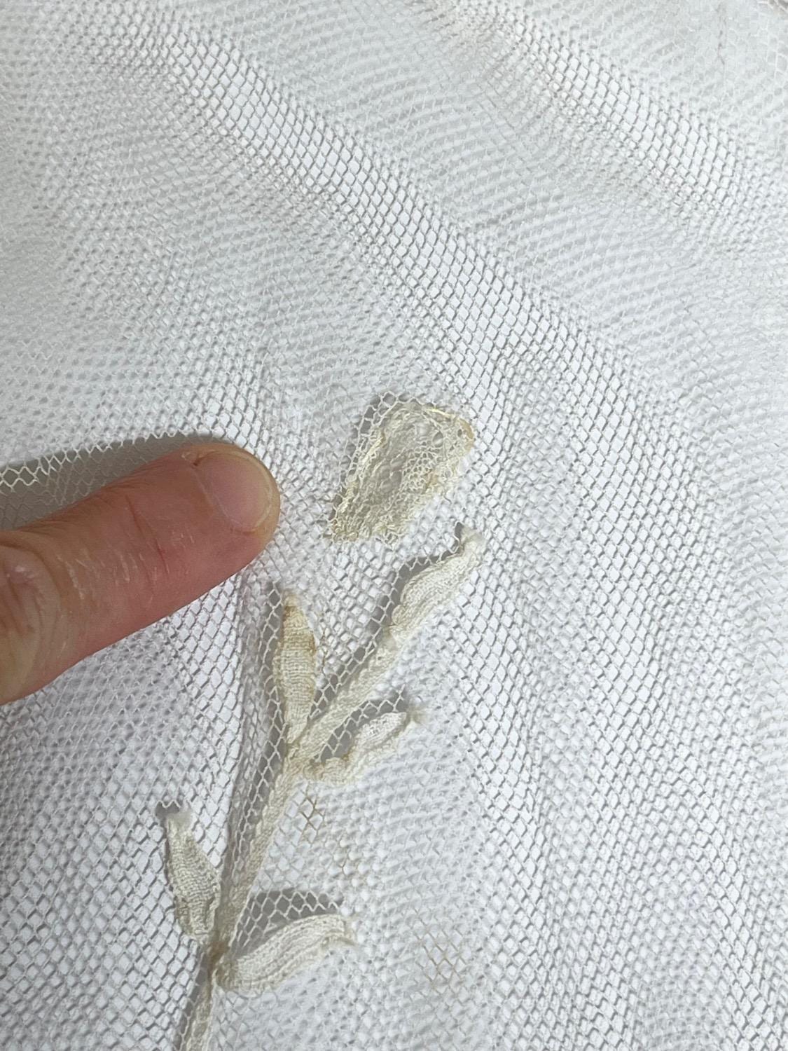 Antique 1900s Edwardian Embroidered Net Lace Top, Sheer Sleeveless Floral Bridal Layer