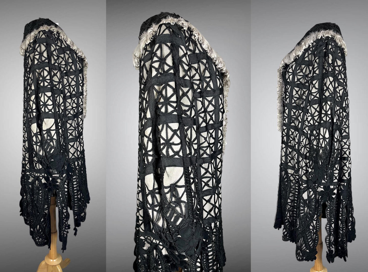 Late 1910s 1920s Feather Trim Wool Soutache Coat, L - XL