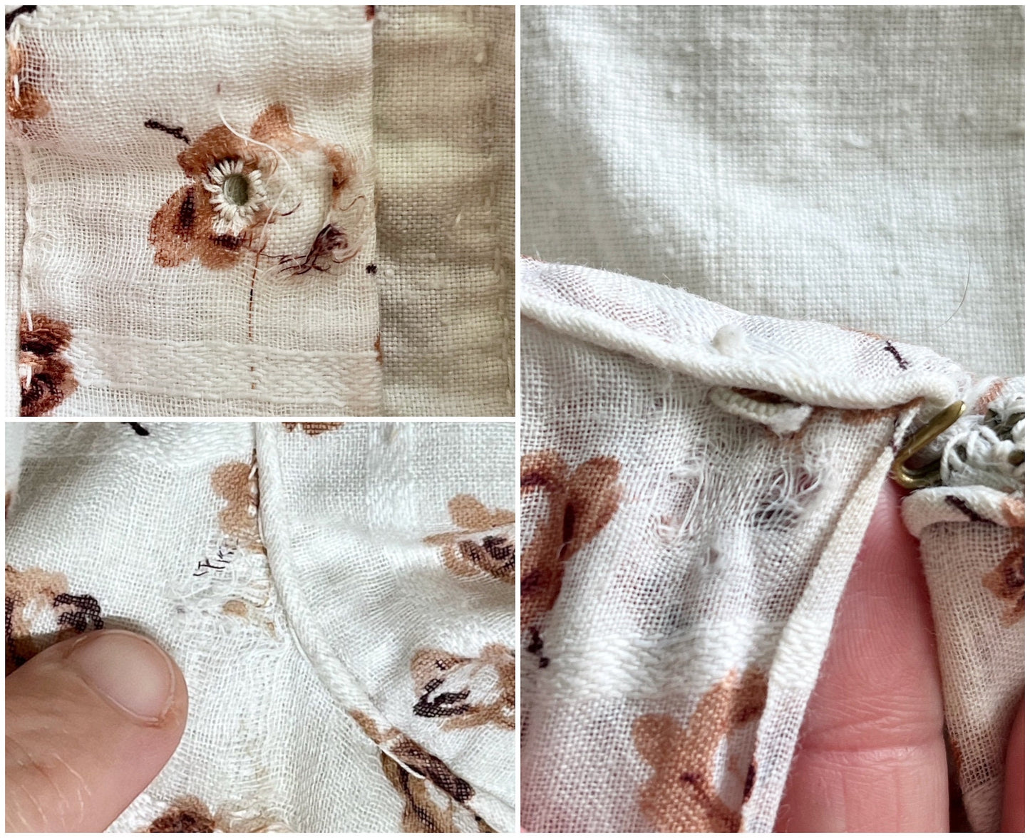 Antique 1850s Victorian Printed Rosebud Cotton Dress with Pagoda Sleeves & Fan Front, XS