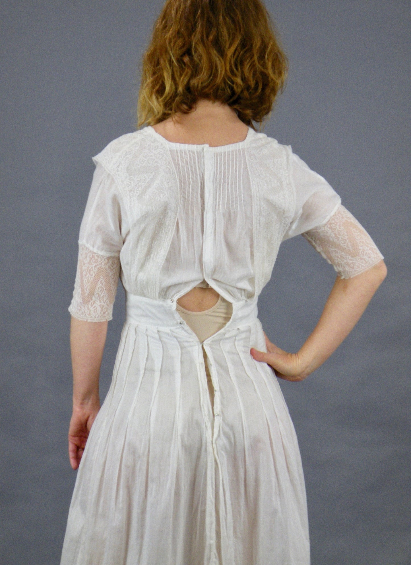 Antique Edwardian 1910s White Cotton Lace Lawn Lingerie Dress, XXS