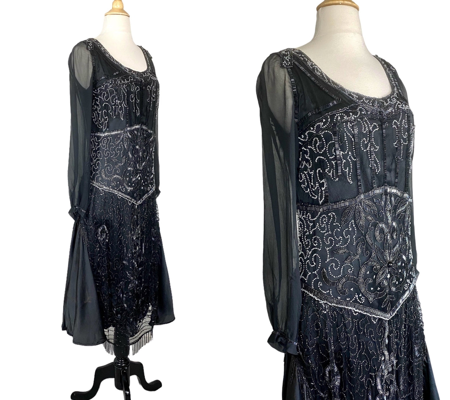 Vintage 1920s Art Deco Beaded Dress, XS–Small