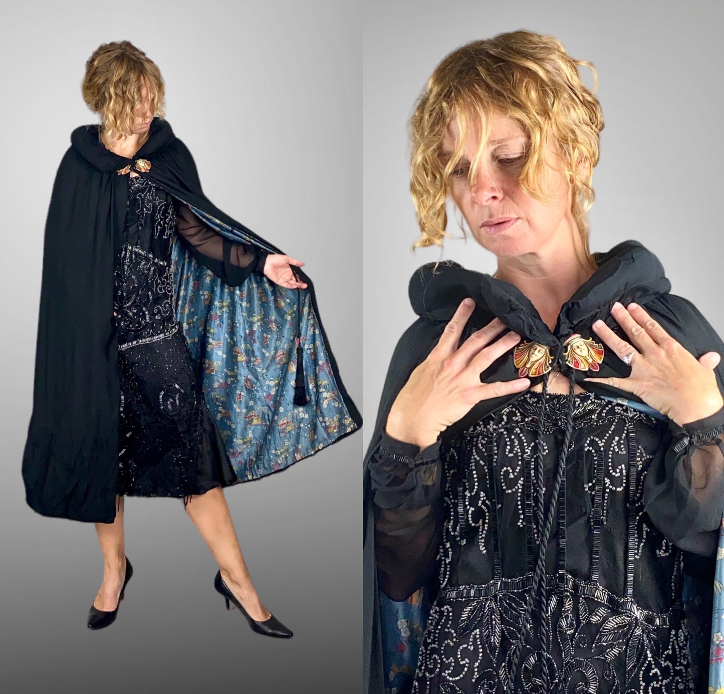 Vintage 1920s Egyptian Revival Embellished Cape, Art Deco Flapper Cloak