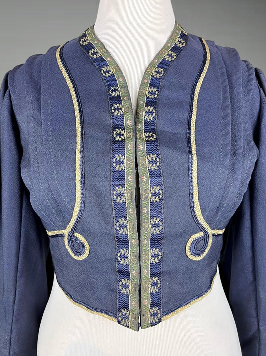 Antique Edwardian 1900s Embroidered Metallic Silk Ribbon Soutache Eton Jacket, Large