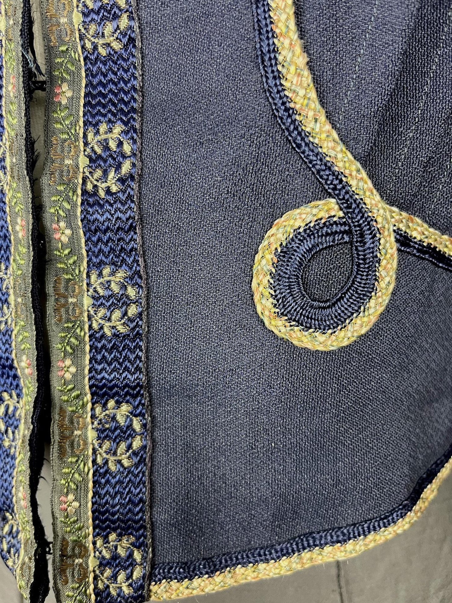 Antique Edwardian 1900s Embroidered Metallic Silk Ribbon Soutache Eton Jacket, Large