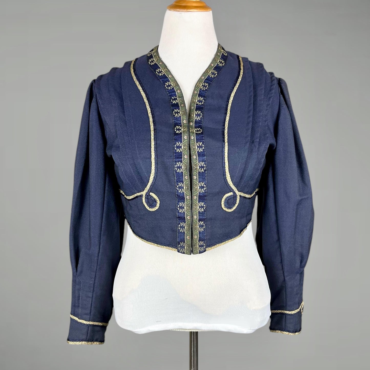 Antique Edwardian 1900s Embroidered Metallic Silk Ribbon Soutache Eton Jacket, Large