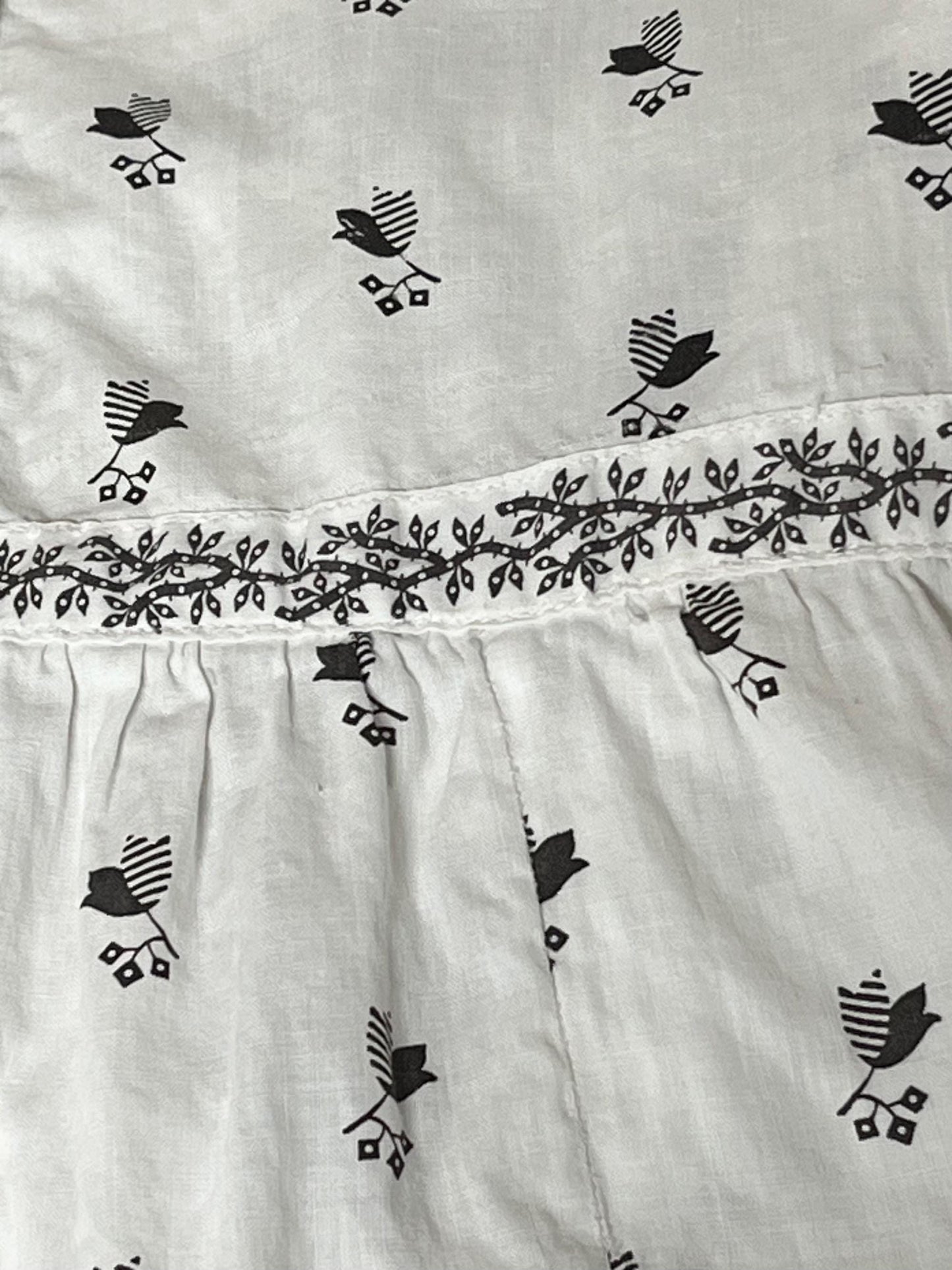 Antique 1900s Edwardian Floral Cotton Walking Skirt, Black & Gray Tulip Print, XS–S