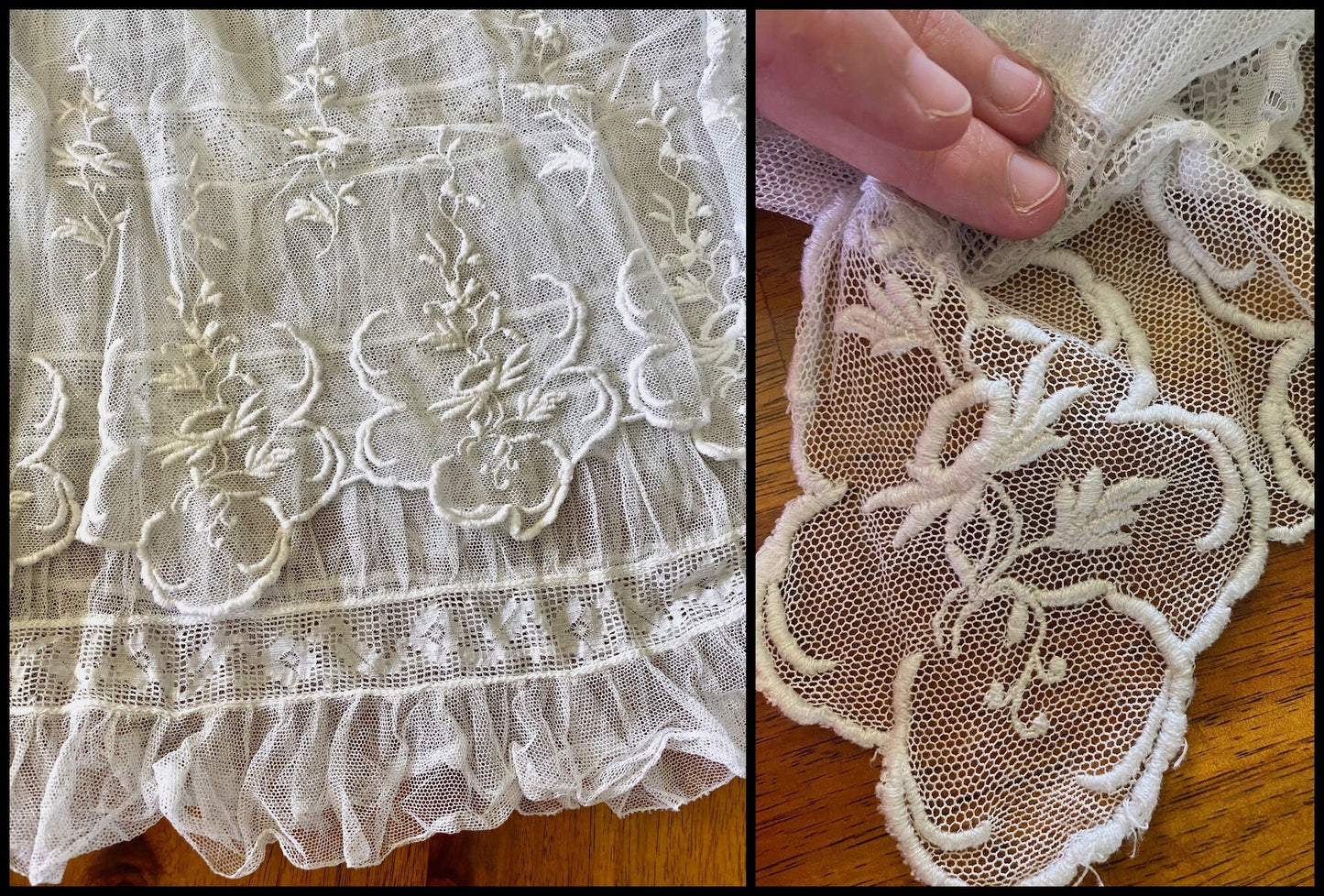 Antique Edwardian 1910s White Net Lace Embroidered Tea Gown, XS
