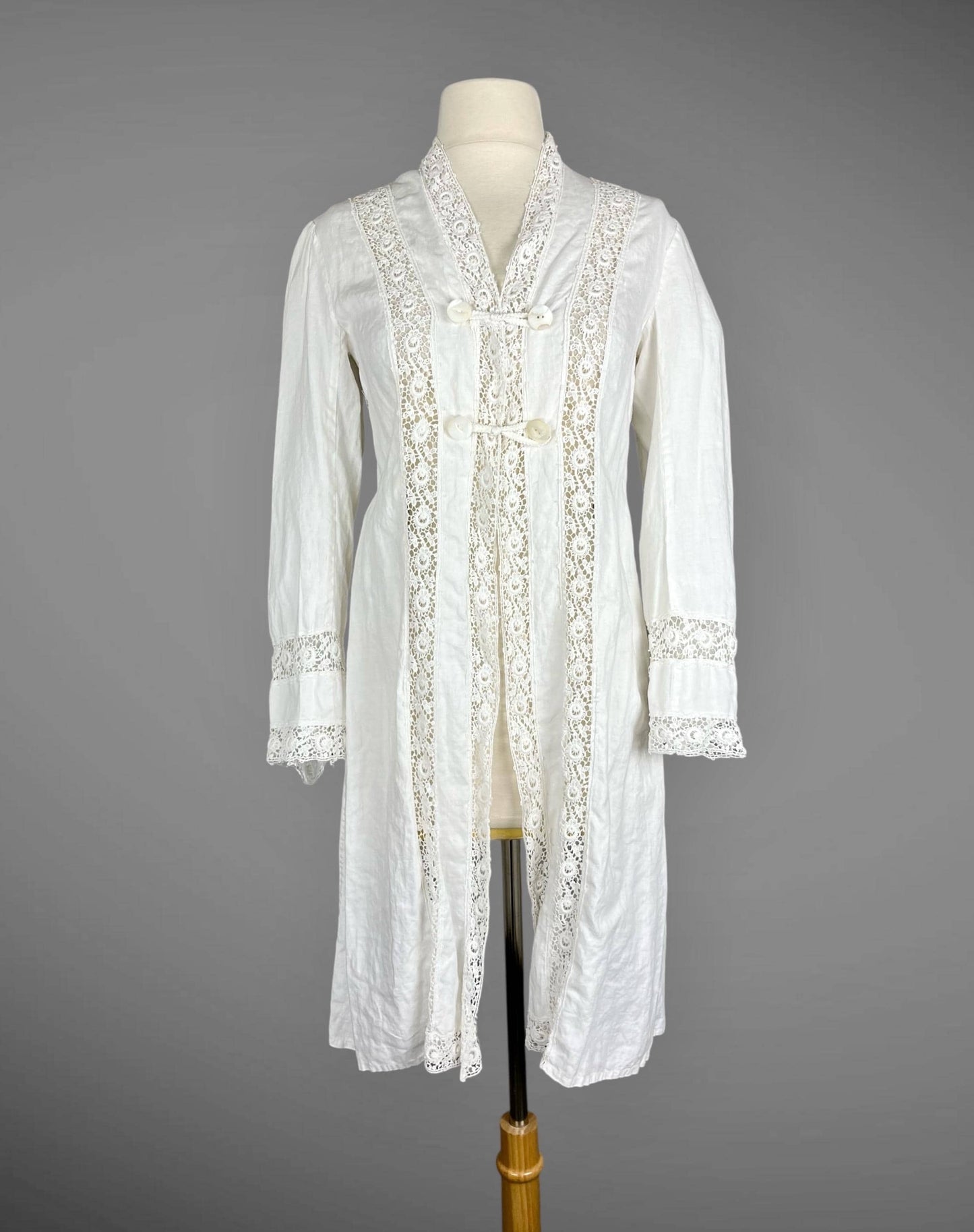 Antique 1900s Edwardian White Linen Insertion Lace Jacket, S - M