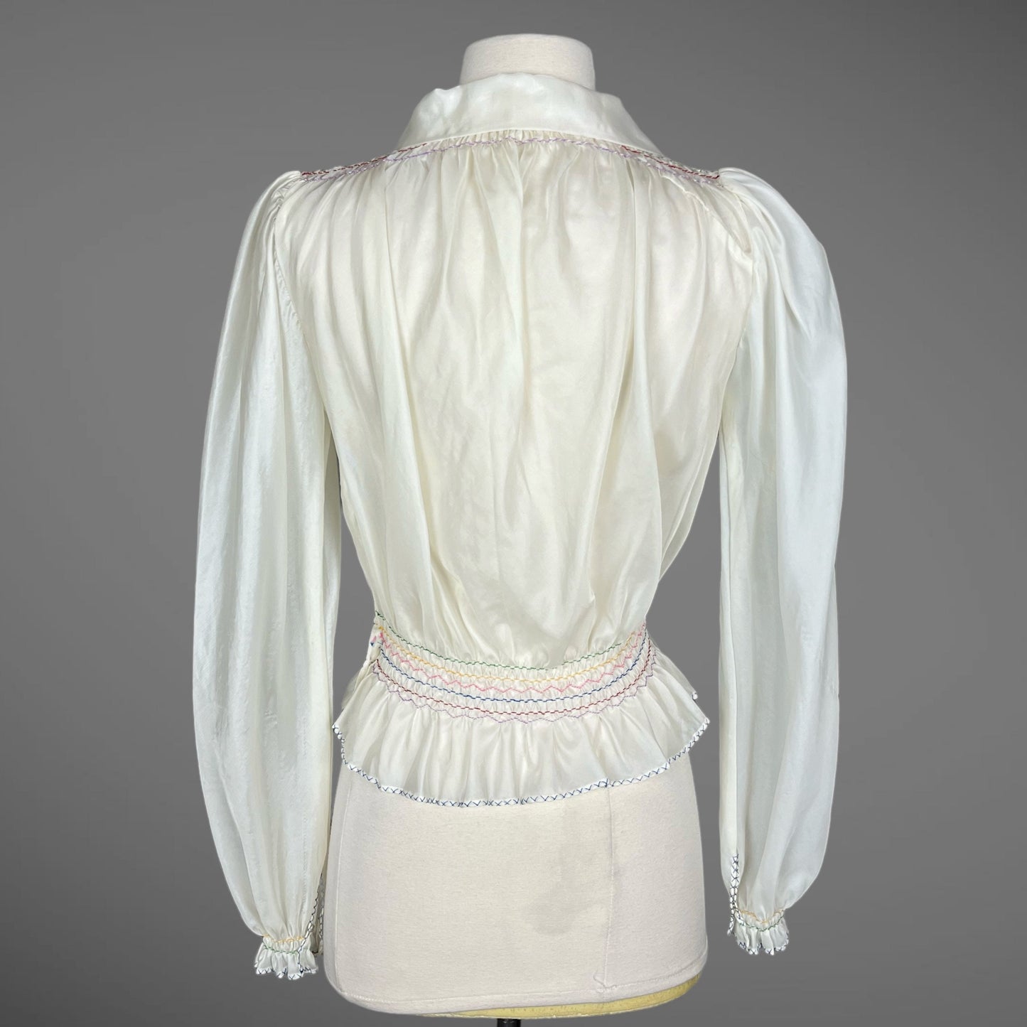 Vintage 1940s Embroidered Peasant Blouse, Parachute-Style Hungarian Folk Top, Small