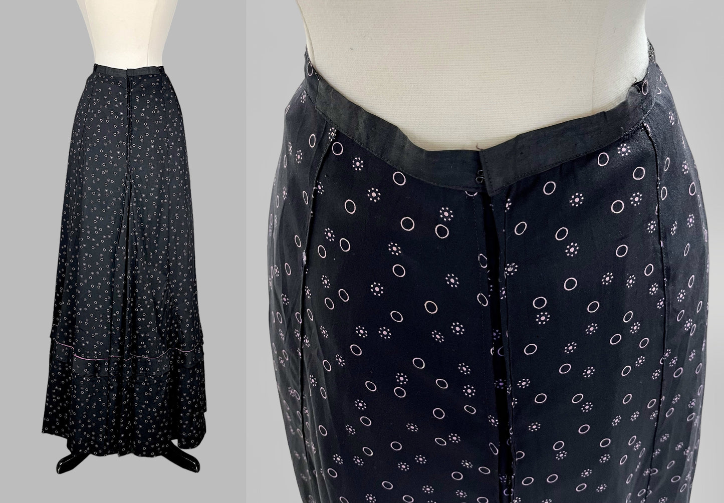 Antique Edwardian Printed Cotton Walking Skirt, 1900s–1910s, 24" Waist