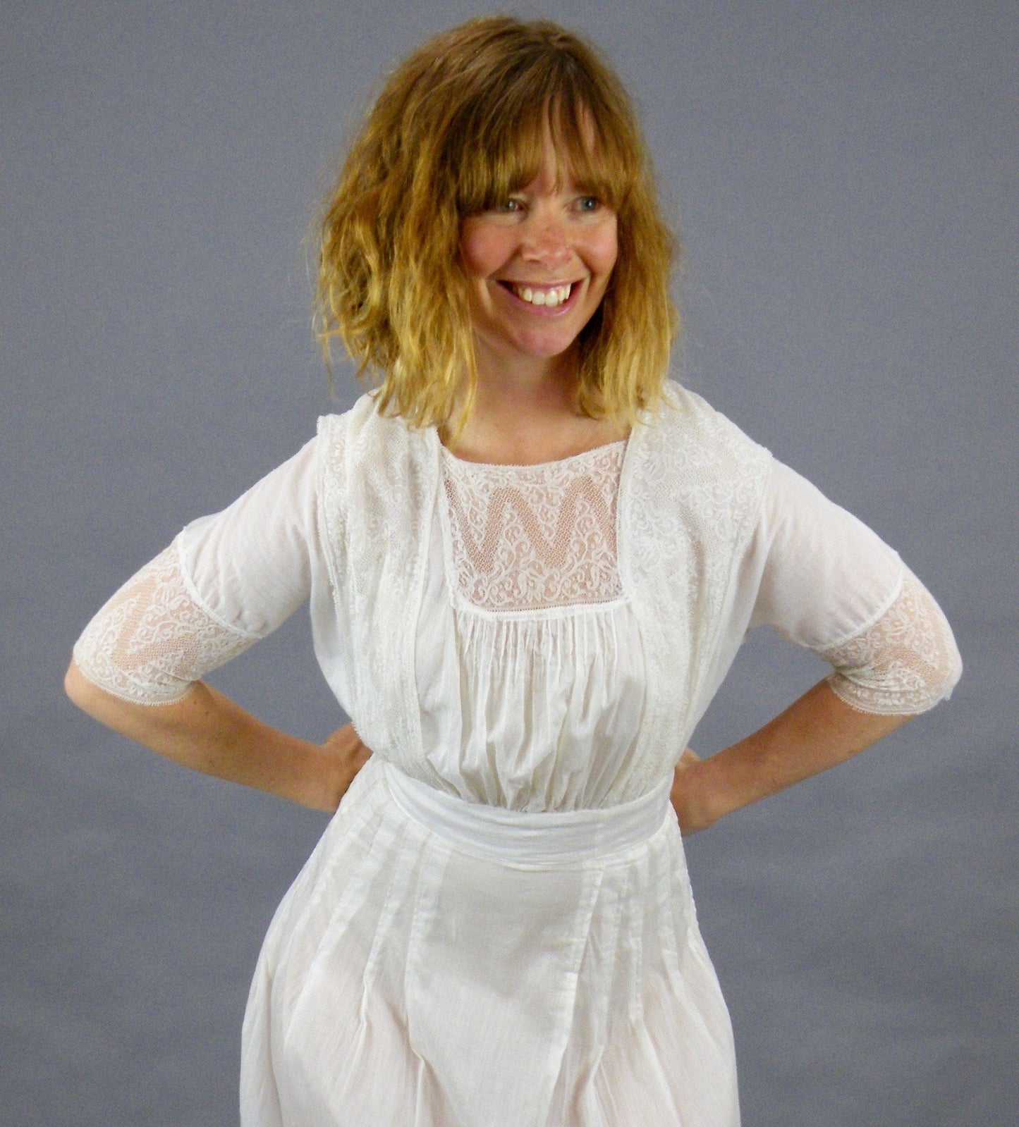 Antique Edwardian 1910s White Cotton Lace Lawn Lingerie Dress, XXS