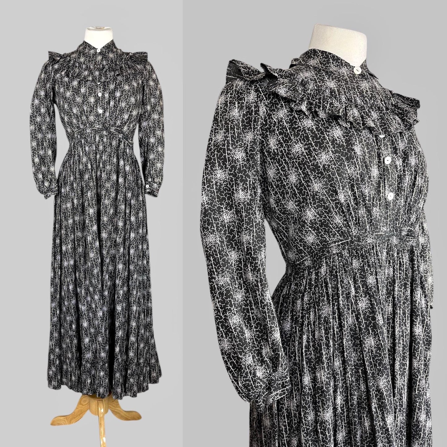 Antique 1900s Cotton Calico Pioneer Dress, Medium