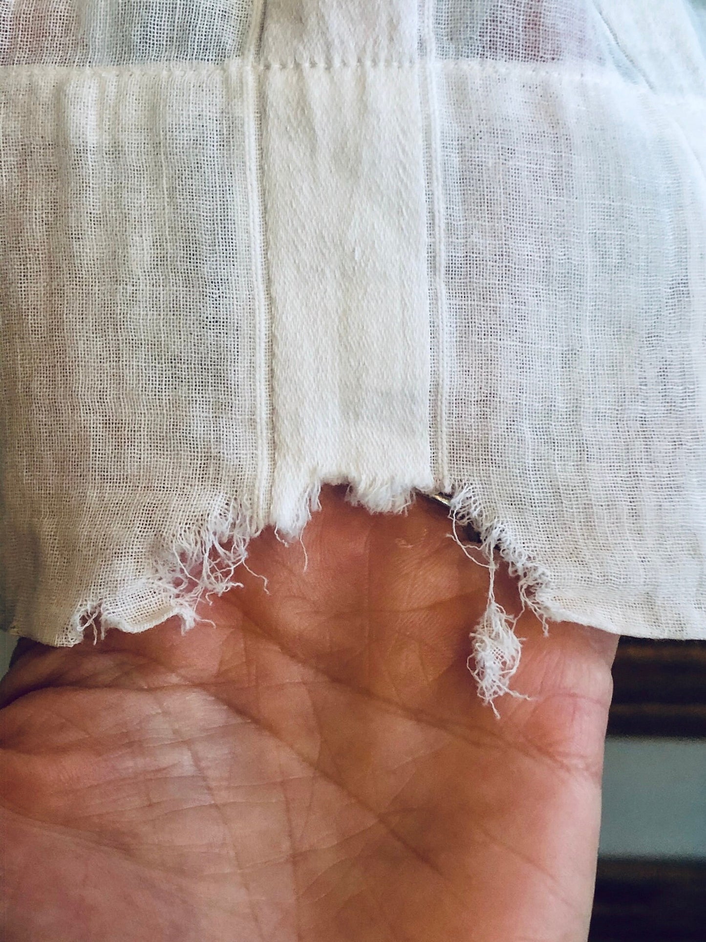 Antique 1900s Edwardian Tea Dress in Striped White Cotton with Lace, XS