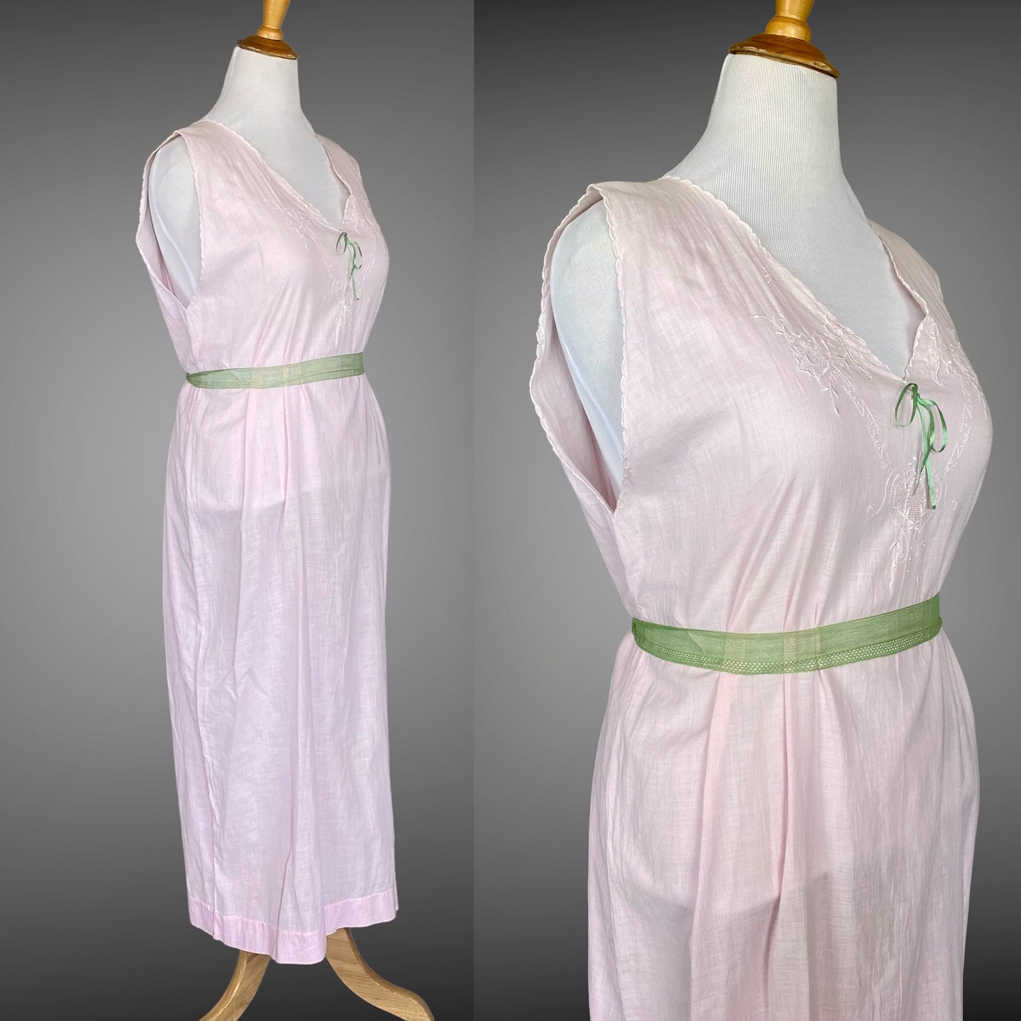 Antique Edwardian 1900s–1910s Pink Cotton Embroidered Nightgown, Large–XL 47" Bust