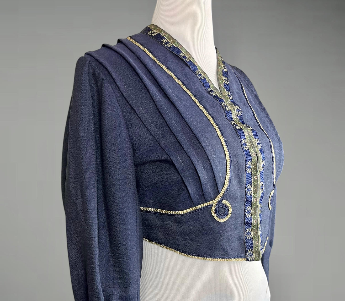 Antique Edwardian 1900s Embroidered Metallic Silk Ribbon Soutache Eton Jacket, Large