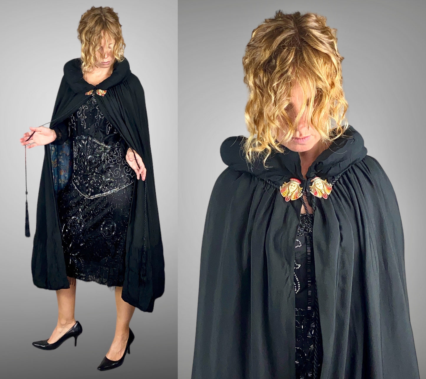 Vintage 1920s Egyptian Revival Embellished Cape, Art Deco Flapper Cloak