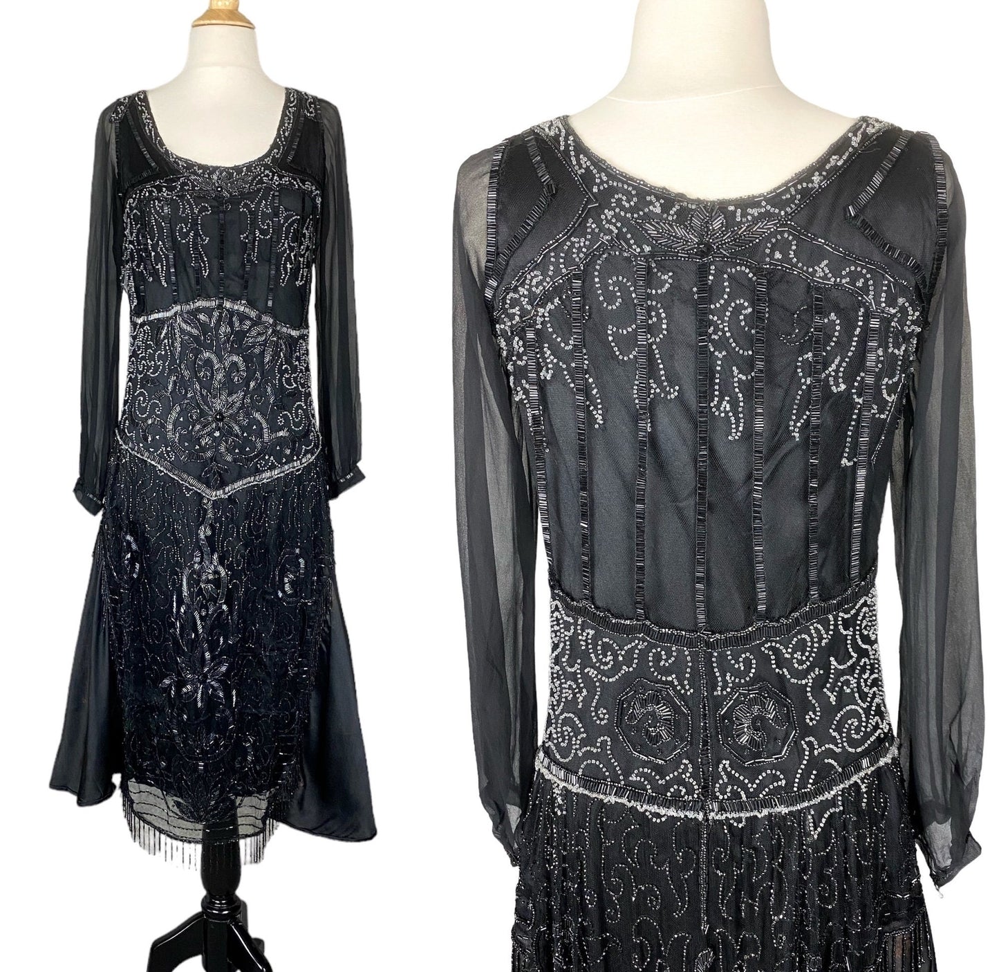 Vintage 1920s Art Deco Beaded Dress, XS–Small