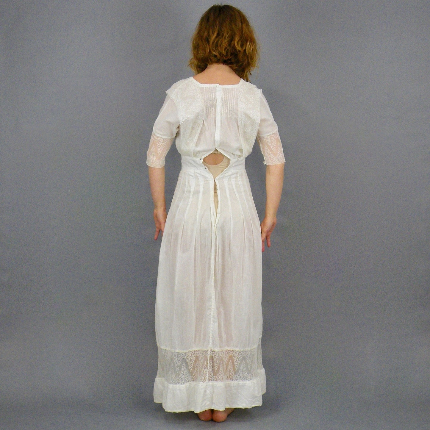 Antique Edwardian 1910s White Cotton Lace Lawn Lingerie Dress, XXS