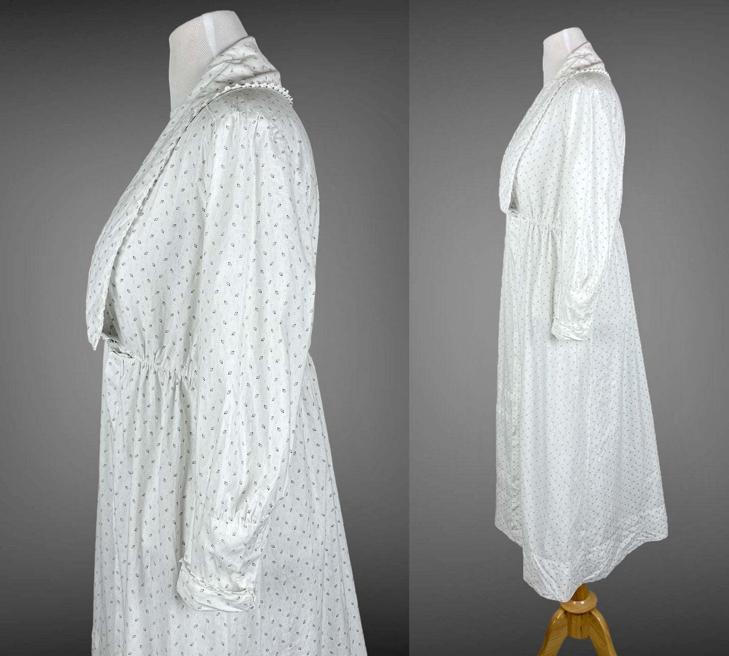 Antique White Calico Dress, 1910s Cotton Day Dress, Size Large