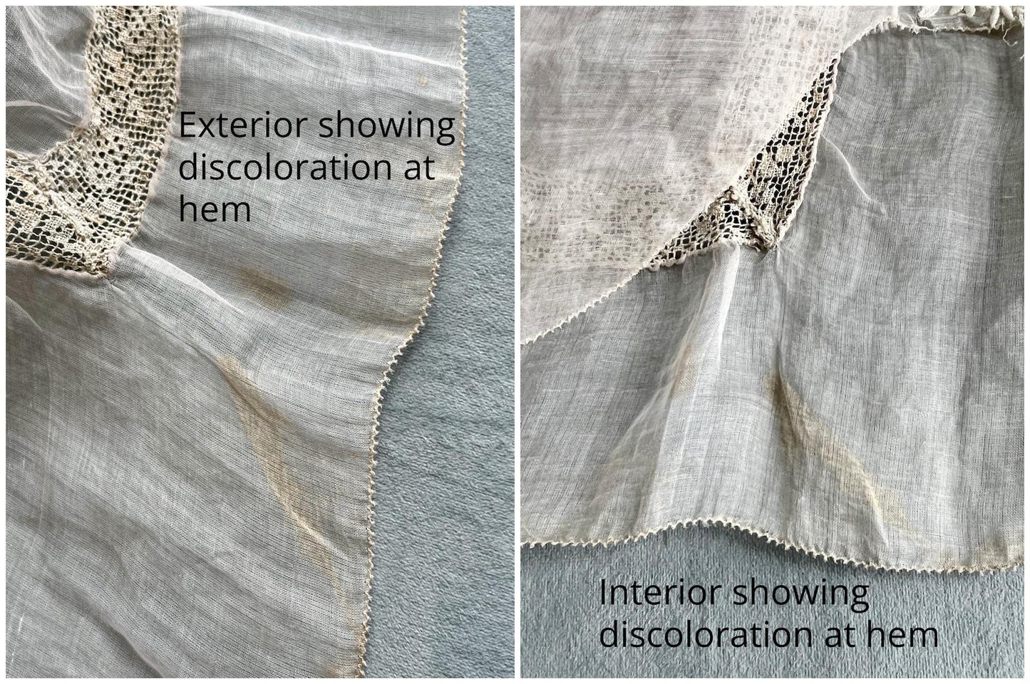 Antique 1910s Pale Blush Organdy Lace Edwardian Bridal Dress with Silk Ribbon Roses, Small