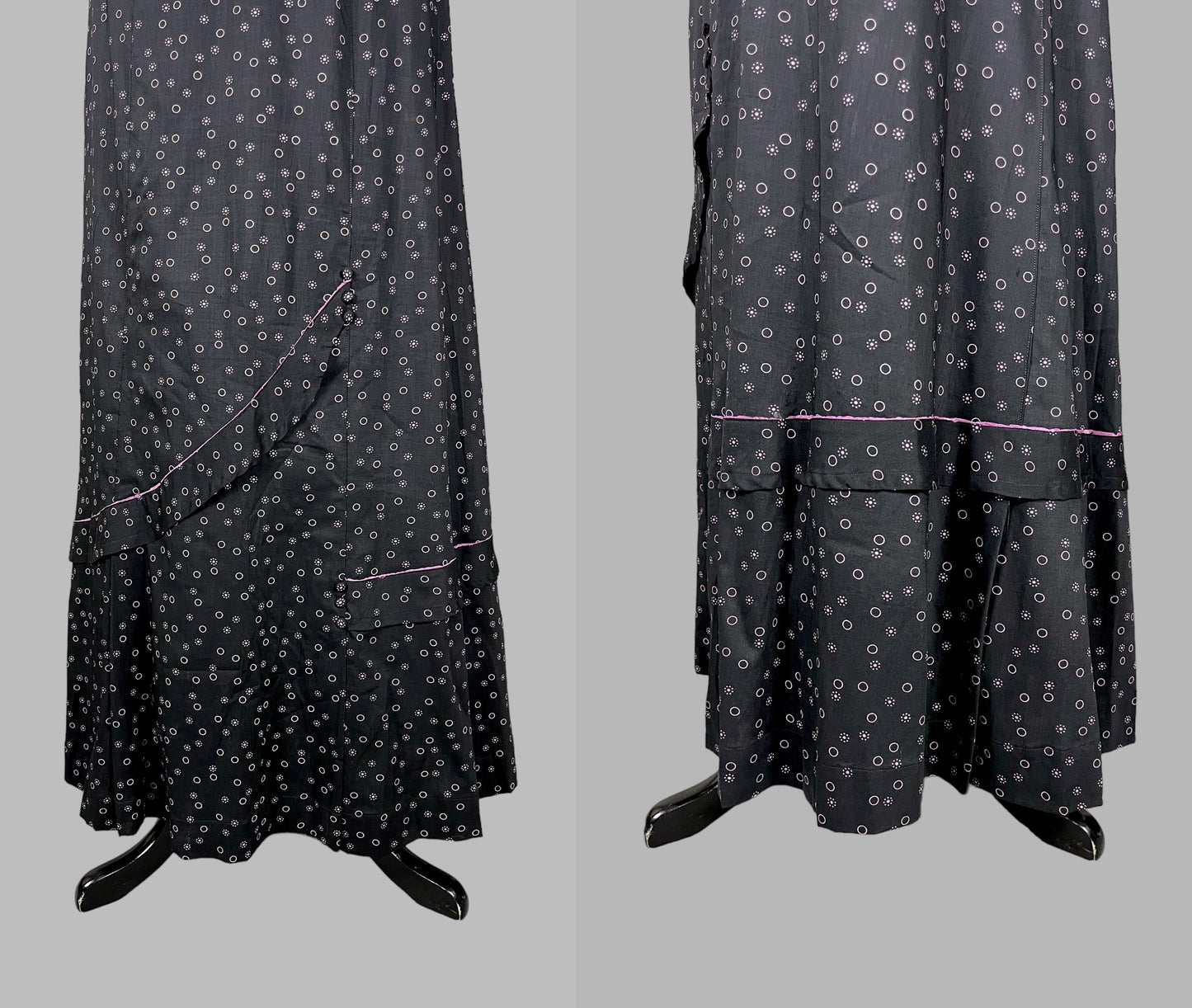 Antique Edwardian Printed Cotton Walking Skirt, 1900s–1910s, 24" Waist