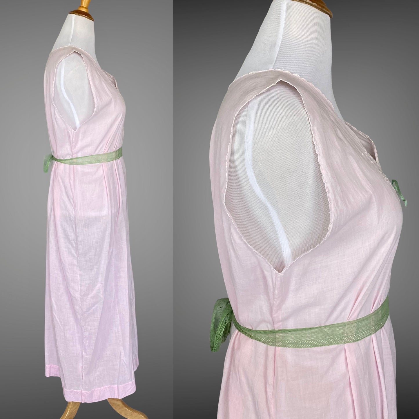 Antique Edwardian 1900s–1910s Pink Cotton Embroidered Nightgown, Large–XL 47" Bust