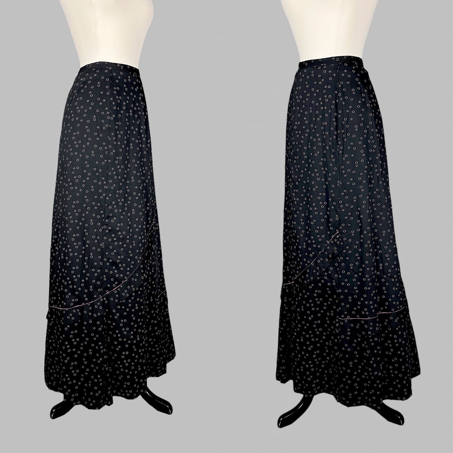 Antique Edwardian Printed Cotton Walking Skirt, 1900s–1910s, 24" Waist