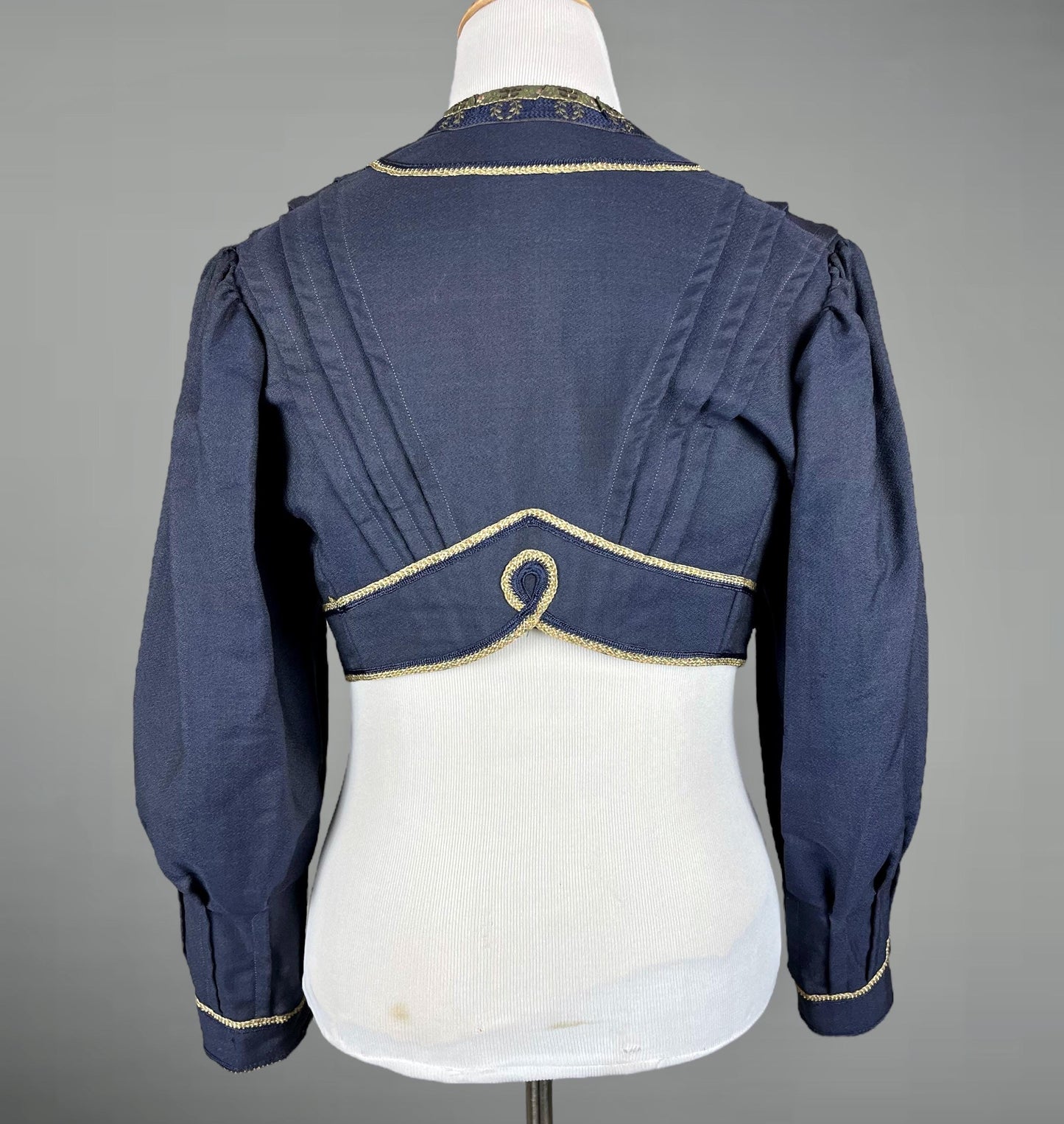 Antique Edwardian 1900s Embroidered Metallic Silk Ribbon Soutache Eton Jacket, Large