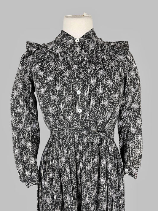 Antique 1900s Cotton Calico Pioneer Dress, Medium