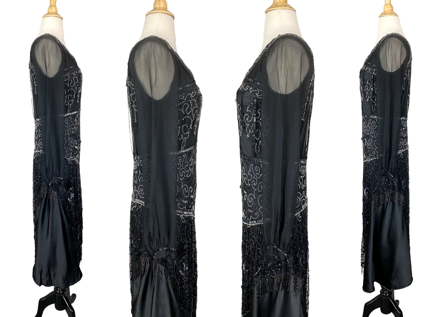 Vintage 1920s Art Deco Beaded Dress, XS–Small