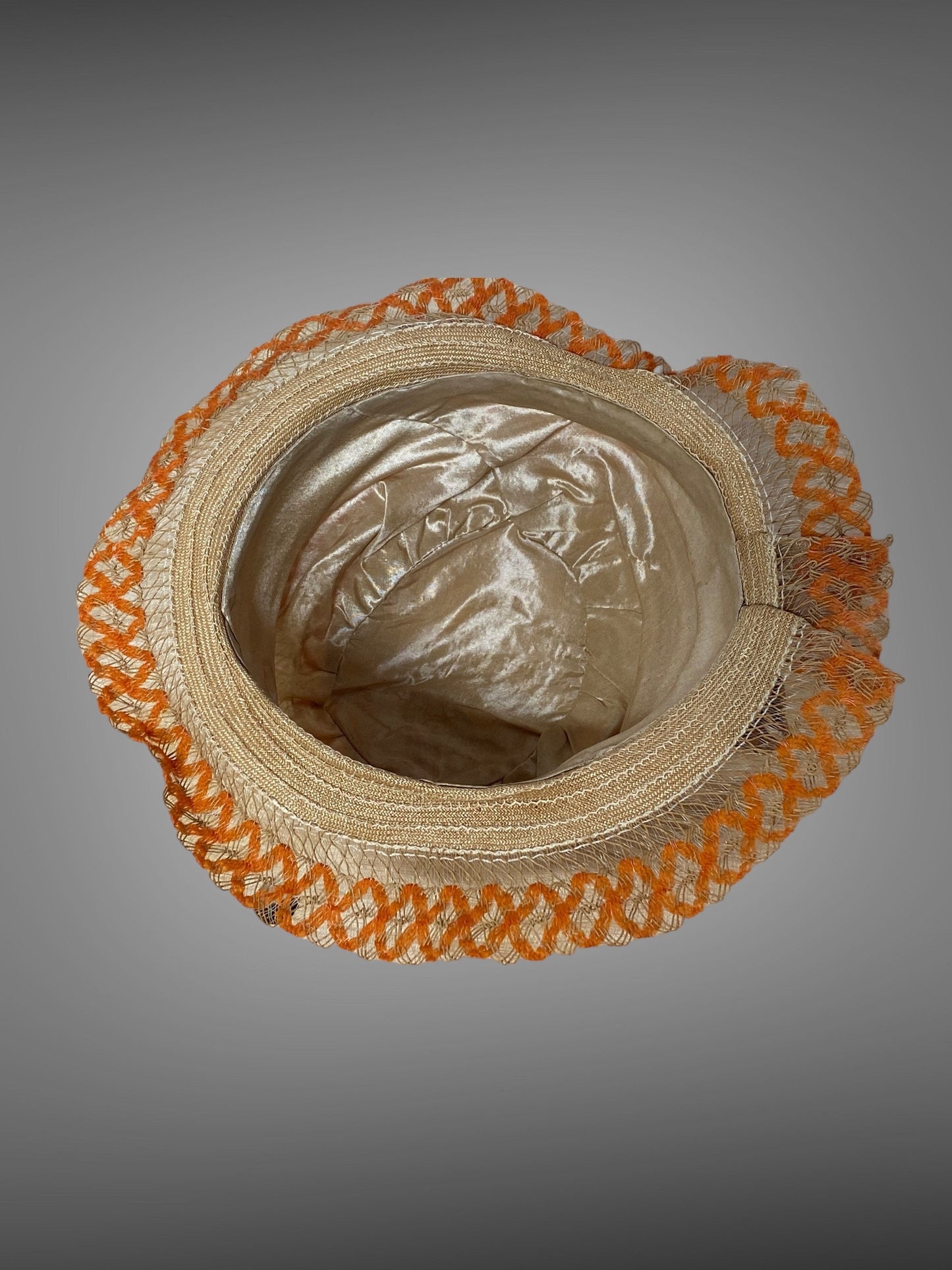 Vintage 1920s Orange Woven Straw and Horsehair Flapper Cloche Hat