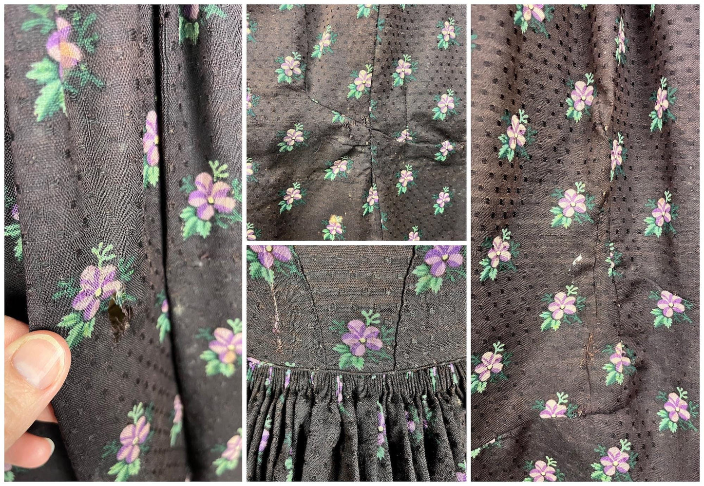 Antique 1850s Victorian Floral Printed Day Dress, 19th Century, XS/S